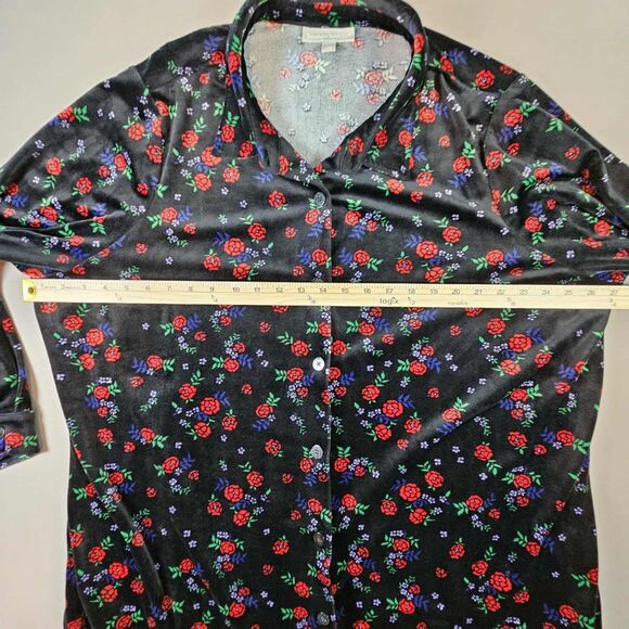 Woman Within Velour Black Floral Button Up Tunic Size 2X Stretch - Picture 6 of 12